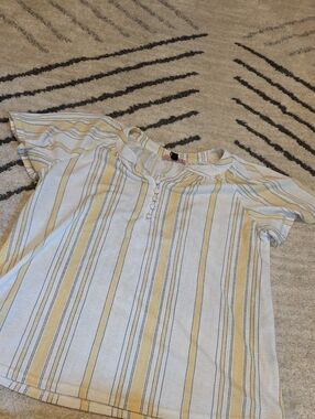 Short Sleeve Striped Blouse in Yellow & White - Brand Unknown